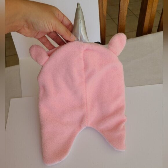 Kids Girls Pink Unicorn Fleece Warm Fall Winter Hat and Glove Mitten Set - Picture 7 of 7